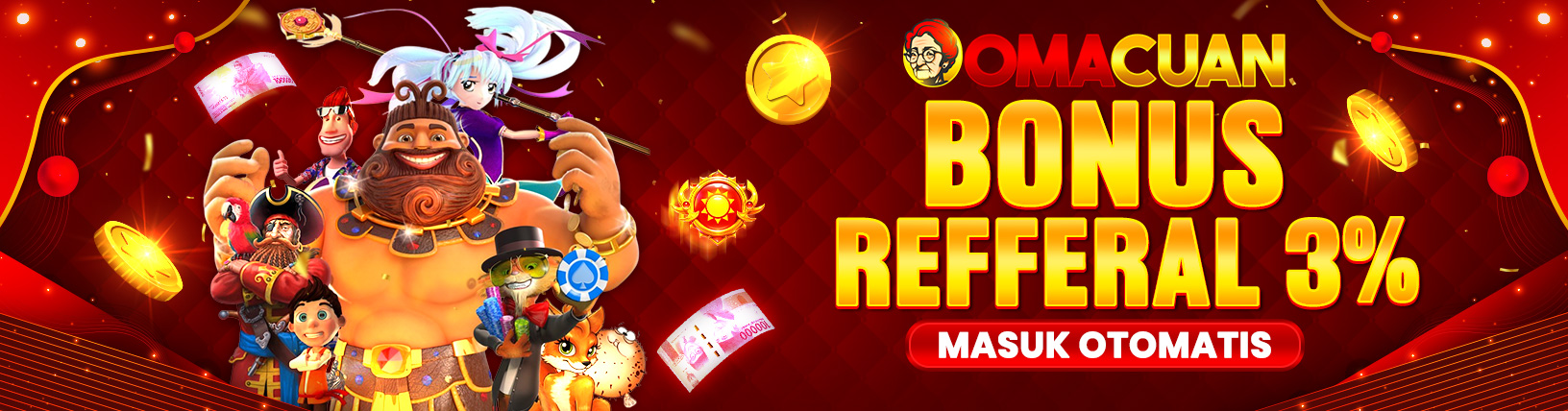 BONUS REFFERAL 3% SLOT, ACRADE & LIVE CASINO